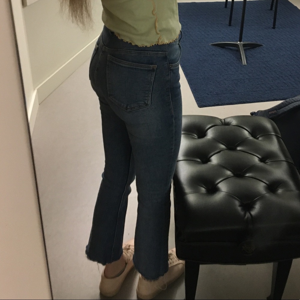 Zara mid wash mid rise cropped flare jeans